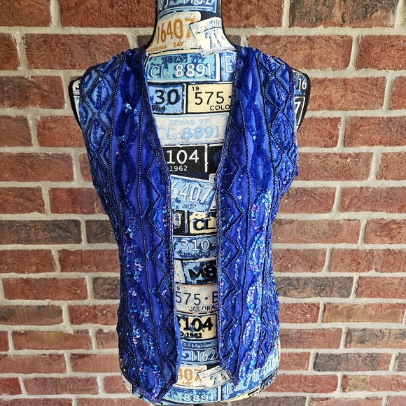 Silky Nites Women's Size Small Vintage Blue Sequin Vest - Picture 1 of 7